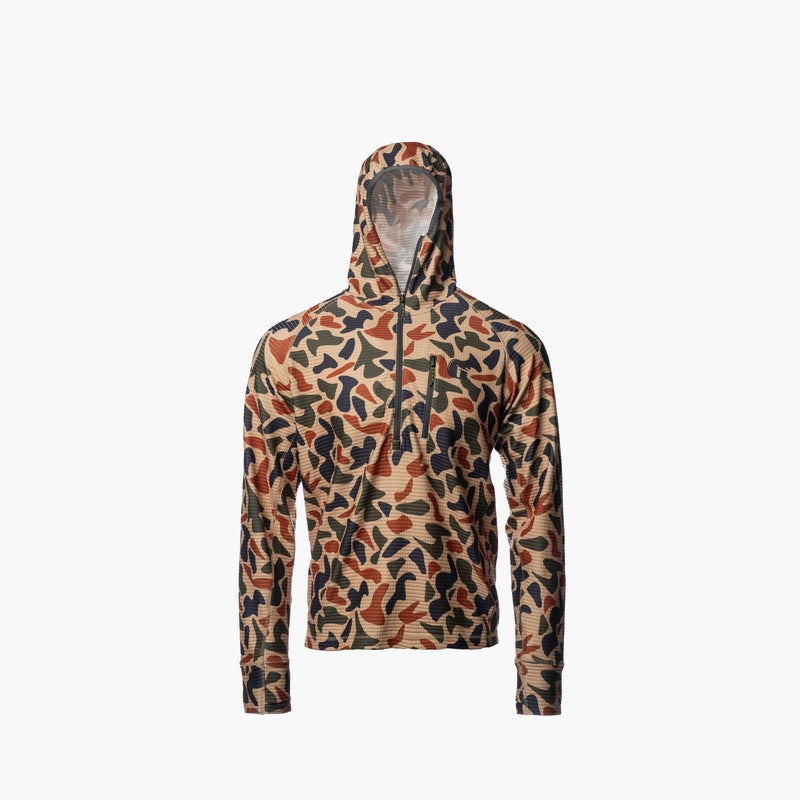 Load image into Gallery viewer, Gator Waders Men&#39;s Old School Camo Waypoint Grid Fleece 1/2 Zip Hoodie
