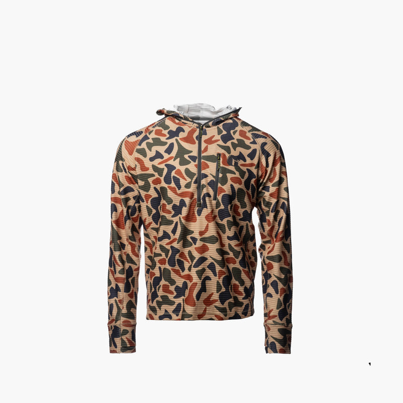 Load image into Gallery viewer, Gator Waders Men&#39;s Old School Camo Waypoint Grid Fleece 1/2 Zip Hoodie
