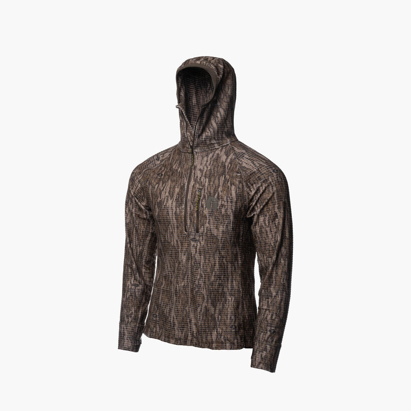 Load image into Gallery viewer, Gator Waders Men&#39;s Mossy Oak Bottomland Waypoint Grid Fleece 1/2 Zip Hoodie
