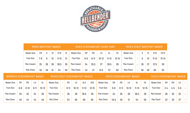 Load image into Gallery viewer, Youth Hellbender Pro Stockingfoot Chest Wader Size Chart
