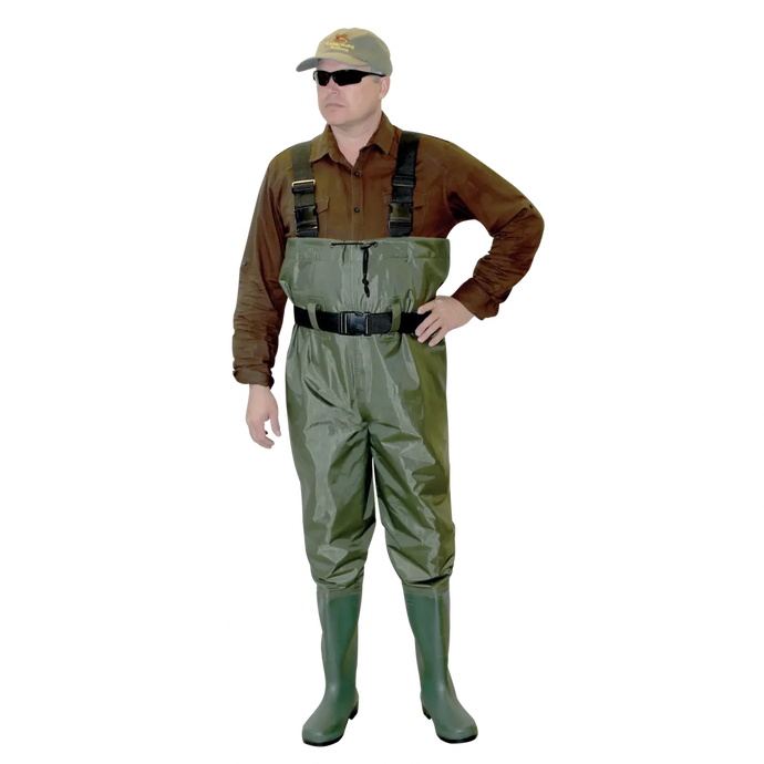 Man modeling green  PVC Chest Waders