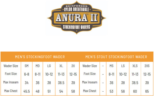 Frogg Toggs Mens Beige/Khaki Anura II Stockingfoot Chest Waders Size Chart