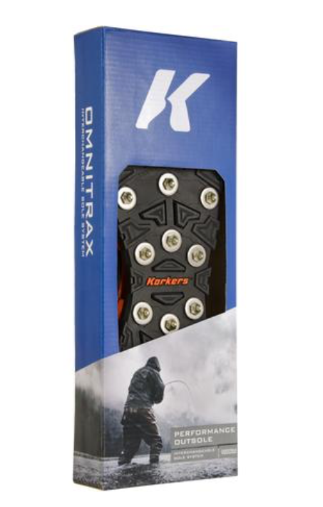 Load image into Gallery viewer, Korkers Black/Silver OmniTrax Triple Threat Carbide Spike Soles
