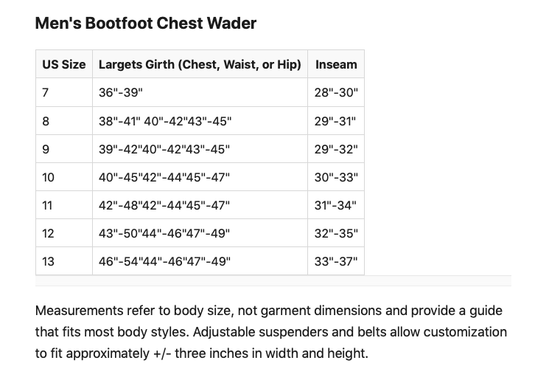 Hodgman Mens Realtree Max-5 Brighton Neoprene Cleated Waders Size Chart