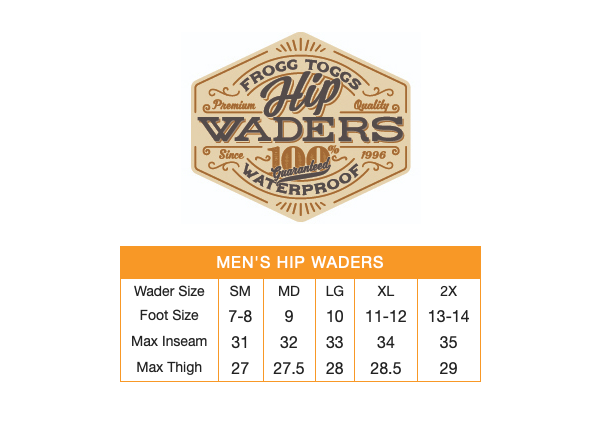 Load image into Gallery viewer, Frogg Toggs Mens Brown Classic II Felt Bootfoot Hip Waders Size Chart
