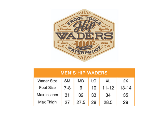 Frogg Toggs Mens Brown Classic II Felt Bootfoot Hip Waders Size Chart