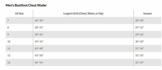 Hodgman Mens Brown Caster Neoprene Cleat Bootfoot Waders SIze Chart
