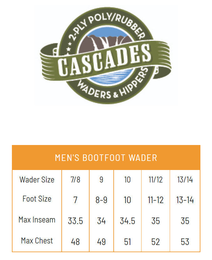 Load image into Gallery viewer, Frogg Toggs Mens Green Cascades 2-Ply Poly/Rubber Felt Bootfoot Hip Waders Size Chart
