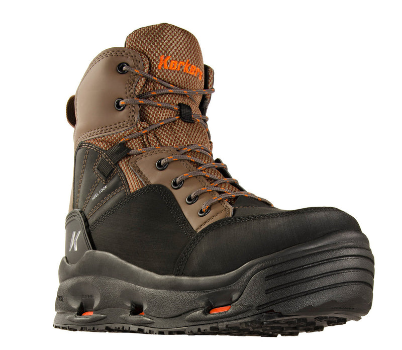 Load image into Gallery viewer, Korkers Mens Brown/Black Buckskin Wading Boots with Felt &amp; Kling-On Soles
