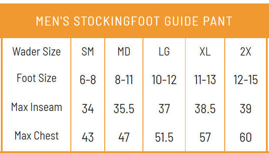 Frogg Toggs Mens Slate Hellbender II Stockingfoot Guide Pants Size Chart