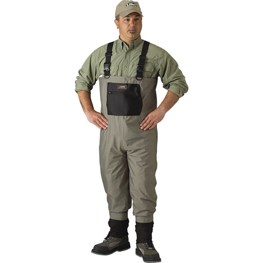 Man modeling Tan/Black Breathable Stockingfoot Waders