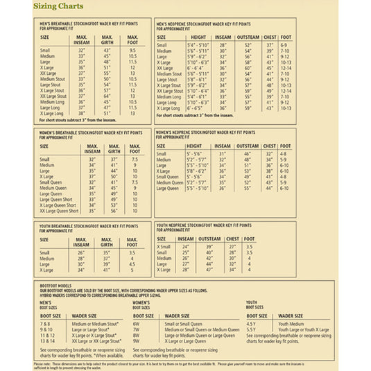 Sizing Chart for Waders