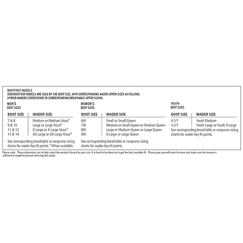 Load image into Gallery viewer, Sizing chart for bootfoot waders
