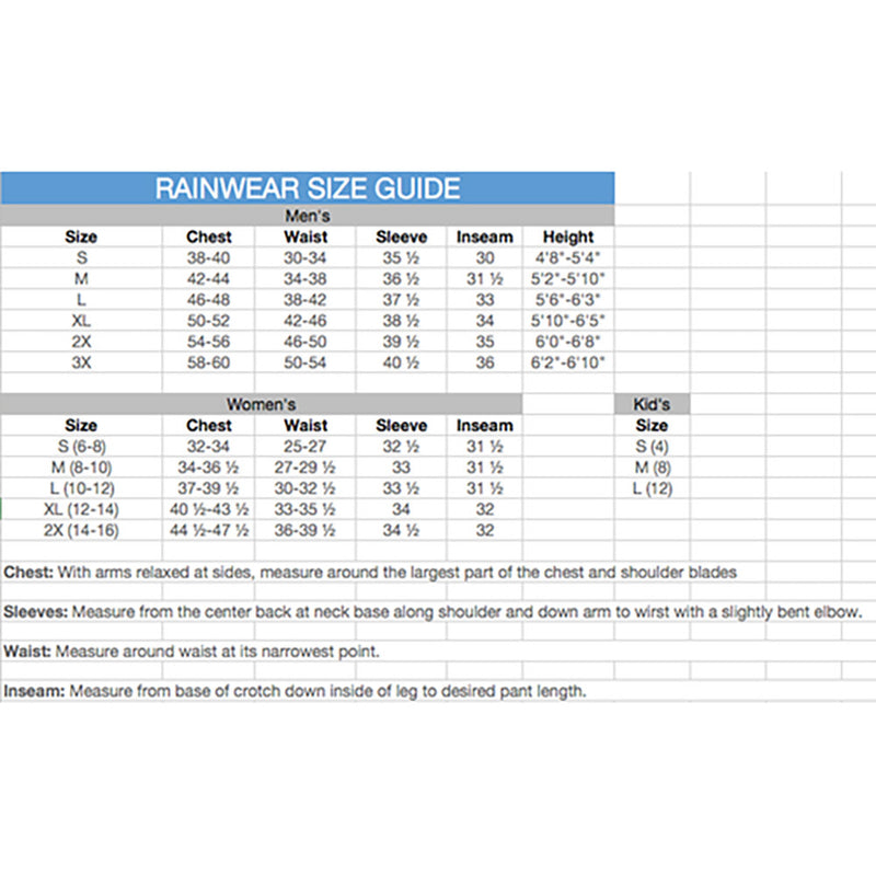 Load image into Gallery viewer, Frogg Toggs Mens Pro Lite Suit Size Chart
