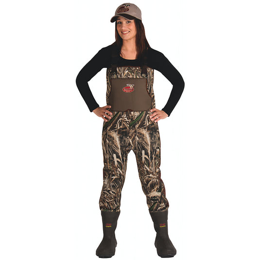 Woman modeling 1200 gram 5mm Neoprene Waders