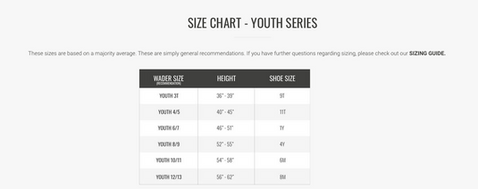 Gator Waders Youth Aqua Neoprene Waders Size Chart
